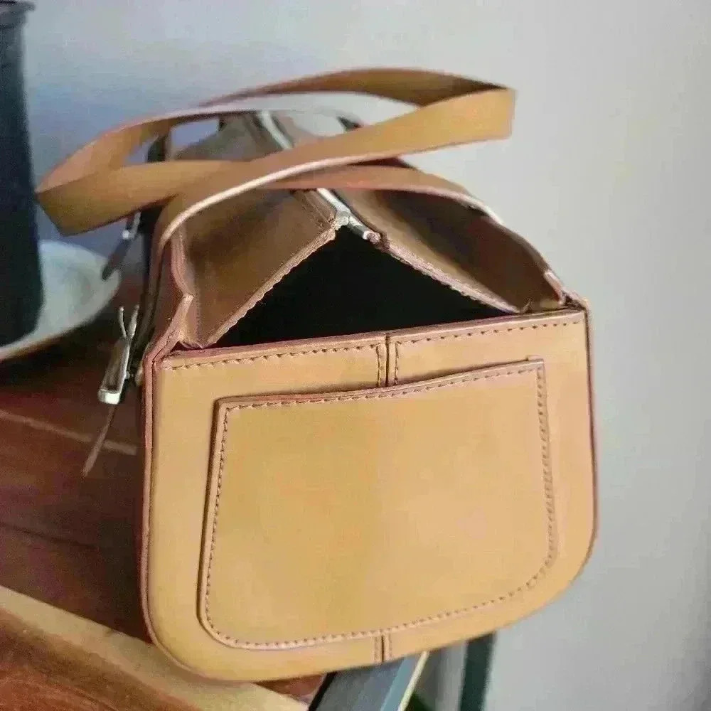 Trussardi Brown Smooth Italy Leather Small Silvertone Logo Handbag Rare Find - Picture 8 of 13